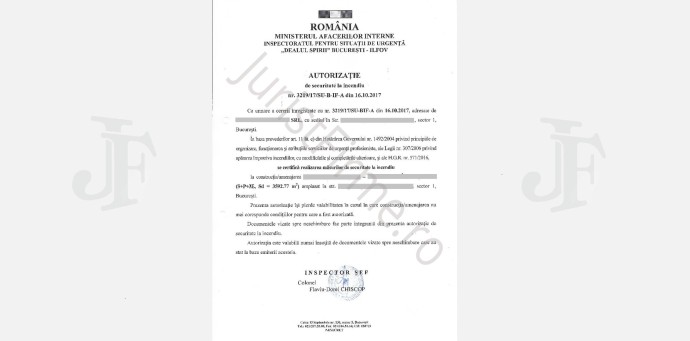 Autorizatia de Securitate la Incendiu emisa de ISU